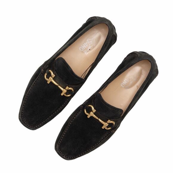 950$ Salvatore Ferragamo Gancini Bit Brown Suede Driving Loafers Moc US 9 D main image 6